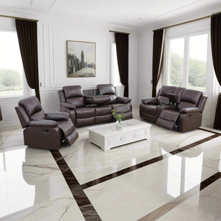 Brown Semi PU And PVC 3-Piece Couch Living Room Sofa Set