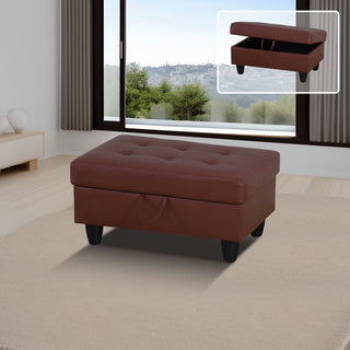 Red Faux Leather Storage Ottoman