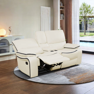 Off-White Bonded Leather Loveseat Living Room Sofa