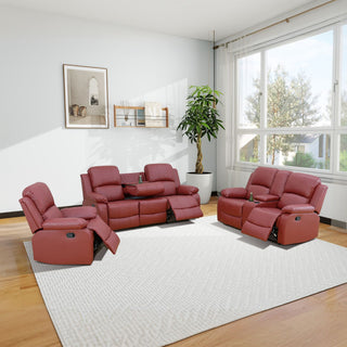 Red Semi PU And PVC 3-Piece Couch Living Room Sofa Set