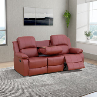 Red Semi PU And PVC 3 Seat Sofa Living Room Sofa