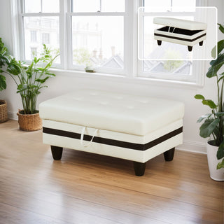 White And Black Semi PU Synthetic Leather Storage Ottoman