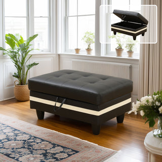 Black And White Semi PU Synthetic Leather Storage Ottoman