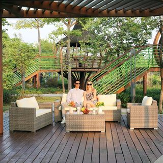 80.5" 5-Piece Grey PE(Polyethylene)&Iron Outdoor Sofa Set