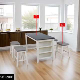 White Oak with Black MDF Top and Grey Linen Living Room Table set 5 PIECES