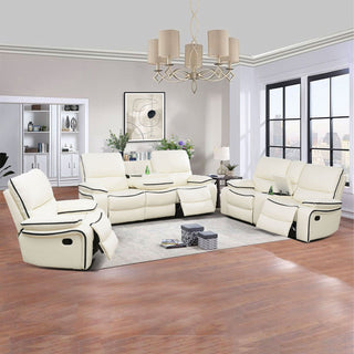 Off-White Bonded Leather 3-Piece Couch Living Room Sofa Set