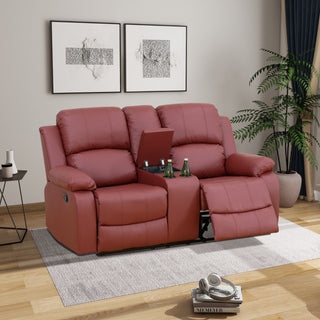 Red Semi PU And PVC Loveseat Living Room Sofa