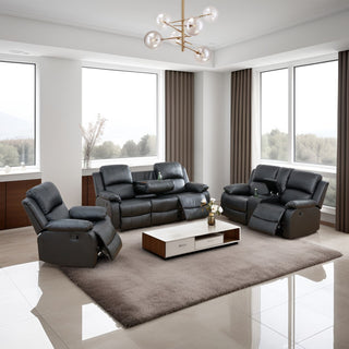 Black Semi PU And PVC 3-Piece Couch Living Room Sofa Set